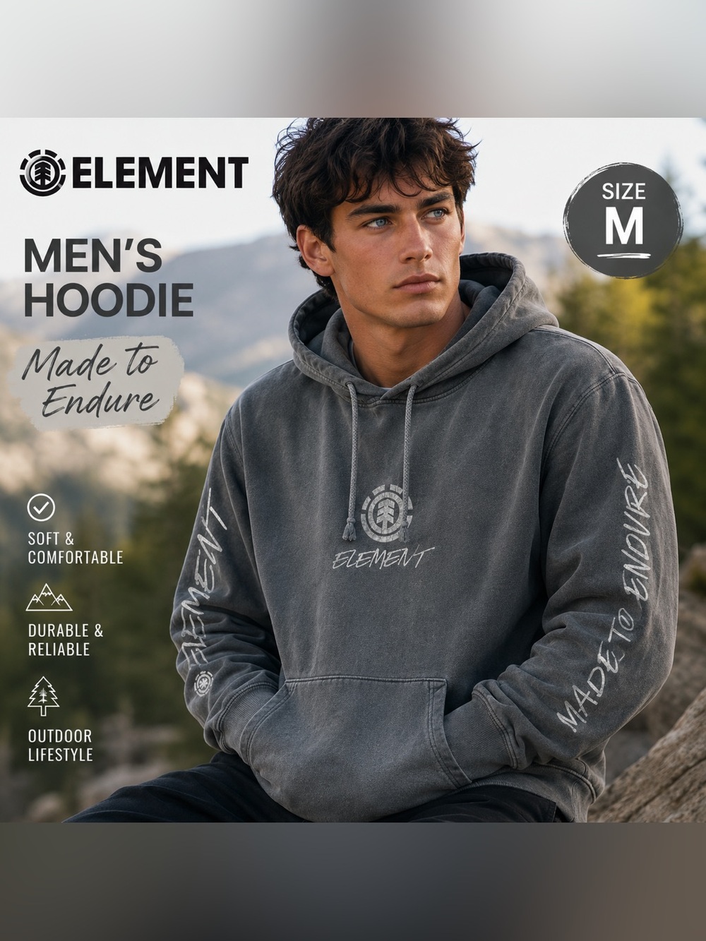 🔥🖤 ELEMENT “MADE TO ENDURE” HOODIE | MEN’S M 🏔️✨
